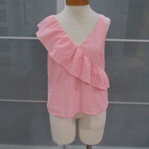 Vineyard Vines Candy Stripe Ruffle Detail V-Neck Tank Top